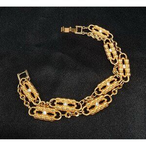Vintage JBK Gold-Tone Chain Link Bracelet With Rhinestone Accents